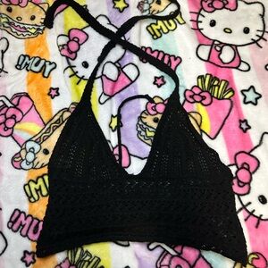 ROMWE Black Crochet Halter Top